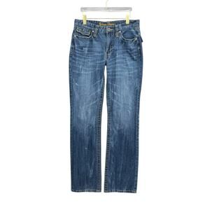 Guess Men's 32x32 Straight Bootcut Back Flap Pockets Whisker Everyday Jeans